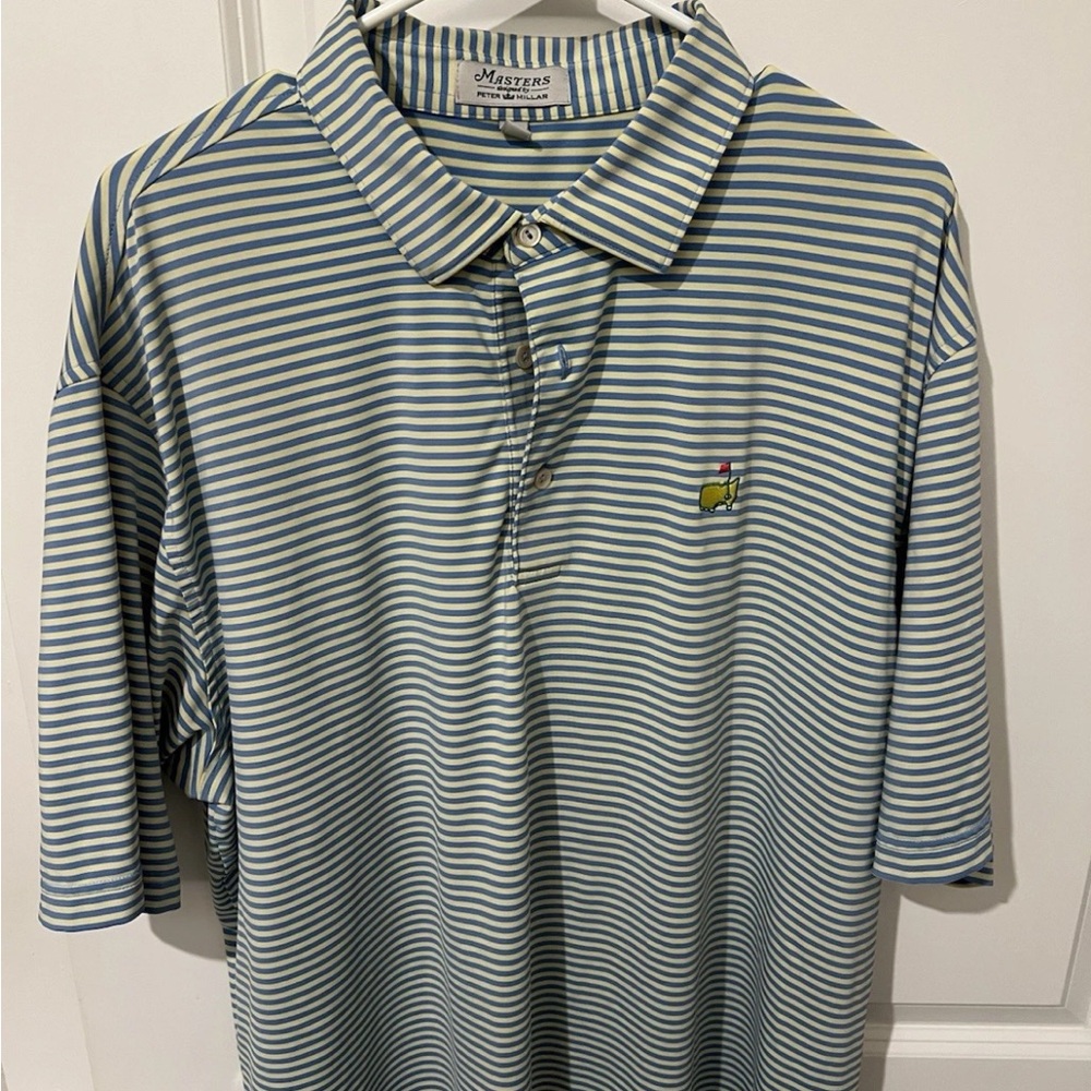 Peter Millar Augusta National Masters Tournament Blue and Yellow Striped Polo